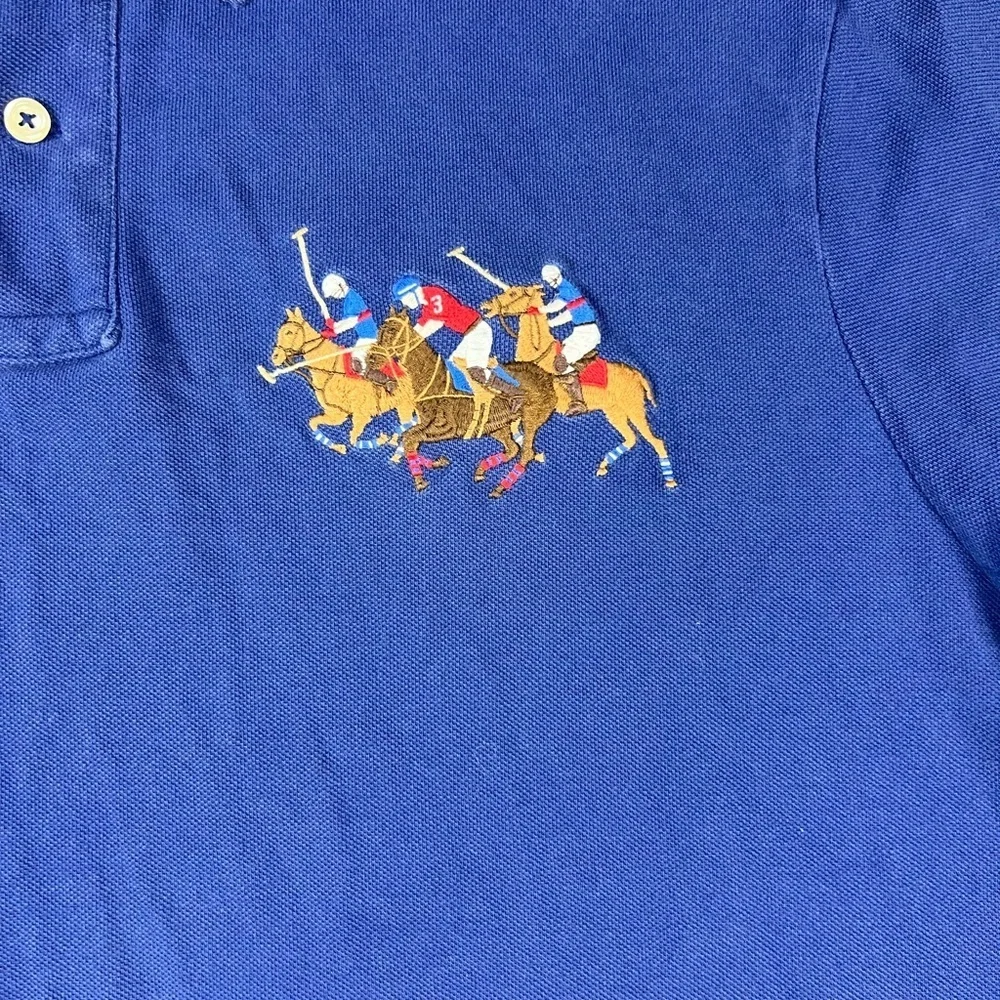 Vintage Polo Ralph Lauren Men's Classic Fit Tripple Pony Polo Shirt Navy Size XL